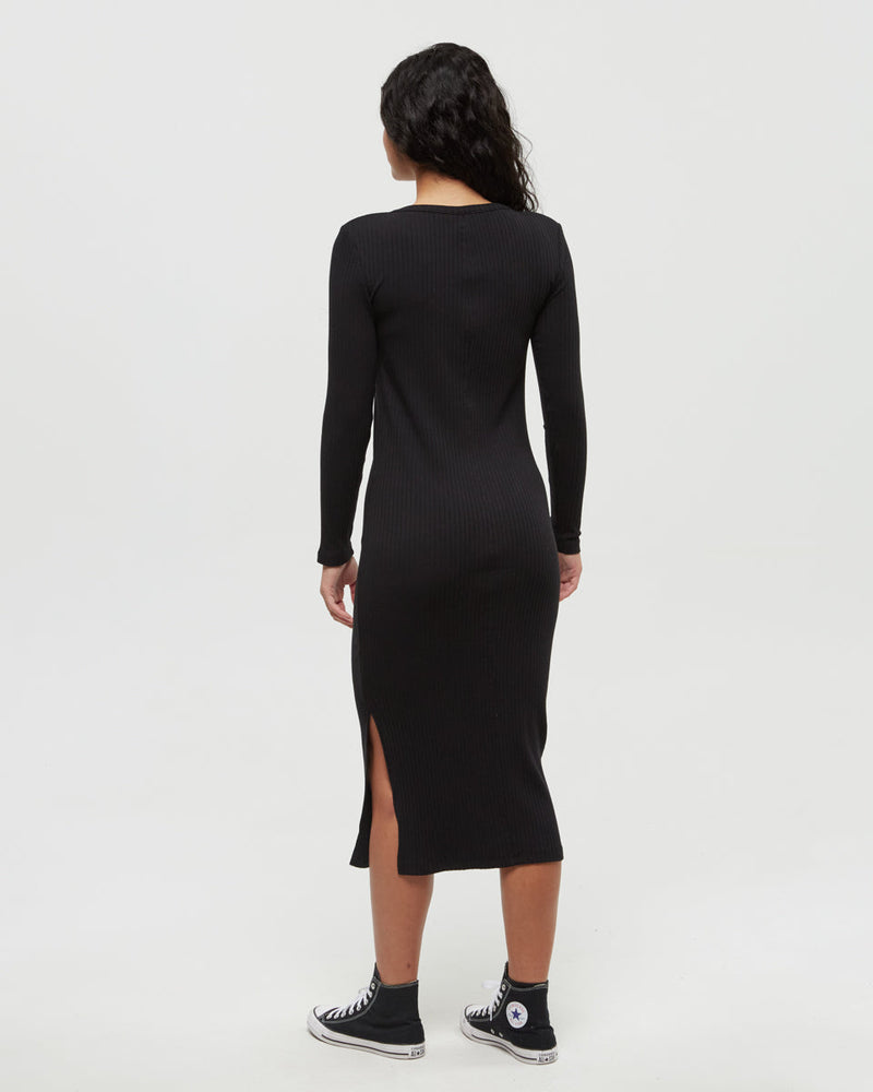 Black-Slim-Ribbed-Edge-Midi-Skirt