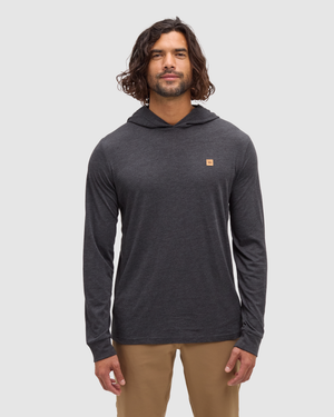 Black-Treeblend-Hooded-Longlseeve-T-Shirt *Model is 6'1.5", wearing size M