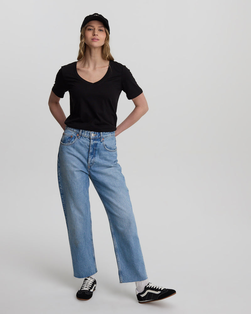 Black-V-Neck-Short-Sleeve-T-Shirt