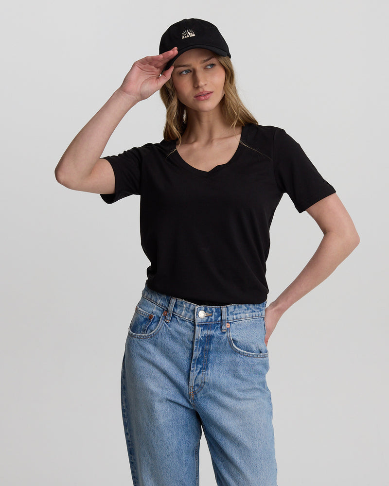 Black-V-Neck-Short-Sleeve-T-Shirt