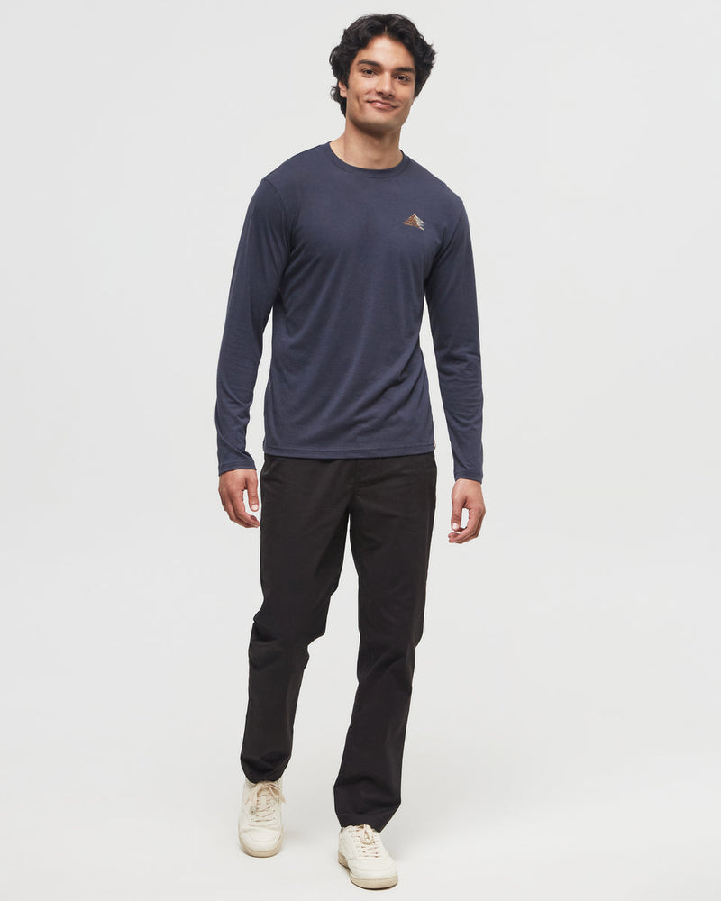 Blue-Crew-Neck-Graphic-Longsleeve-T-Shirt