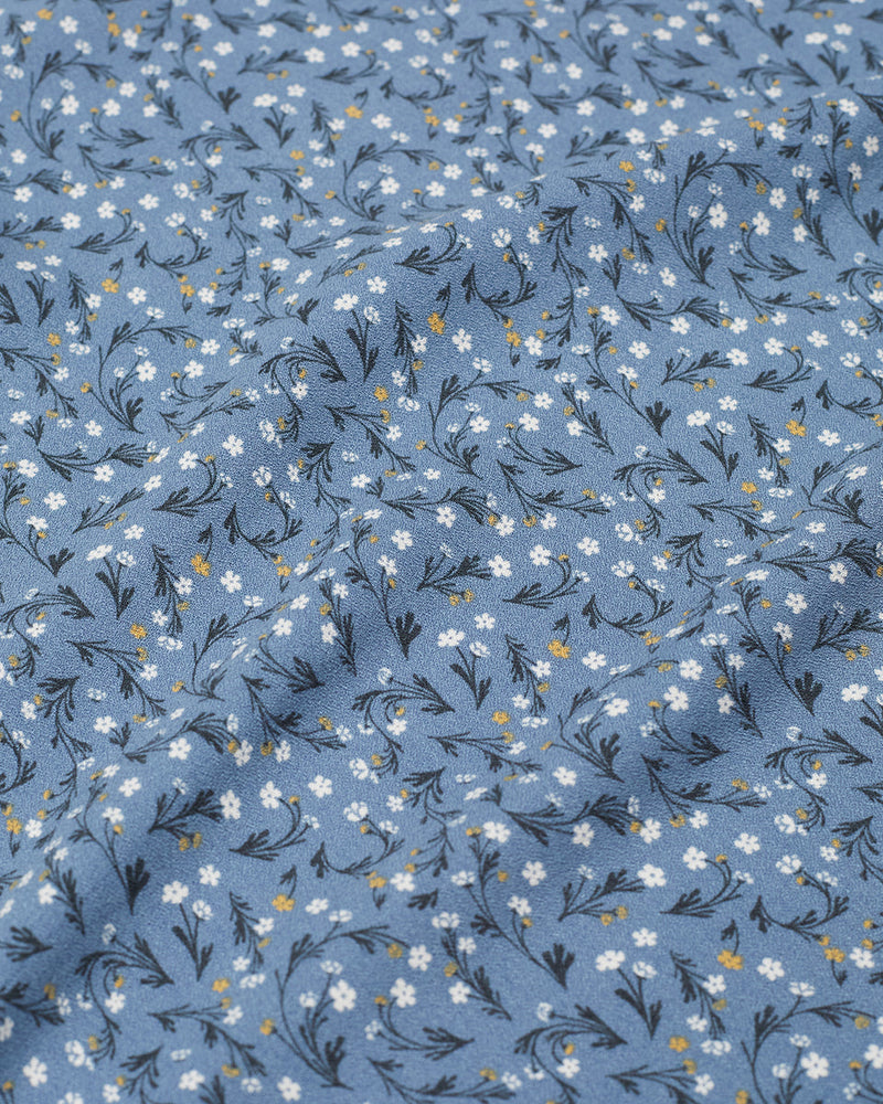 Blue-High-Rise-Midi-Length-Crepe-Slitted-Skirt