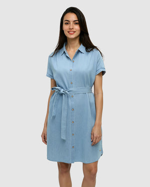 Blue-Organic-Cotton-Denim-Relaxed-Dress *Model is 5’8”, wearing size S