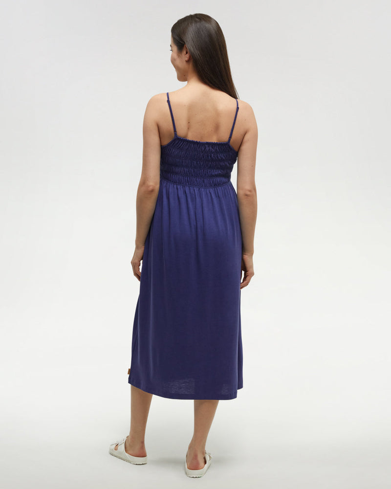 Blue-Womens-Mid-Length-Smocked-Dress