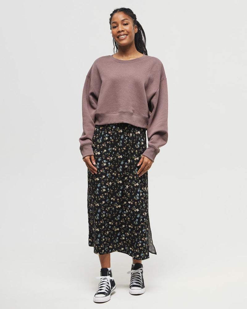Brown-Crew-Neck-Oversized-Cropped-Sweatshirt