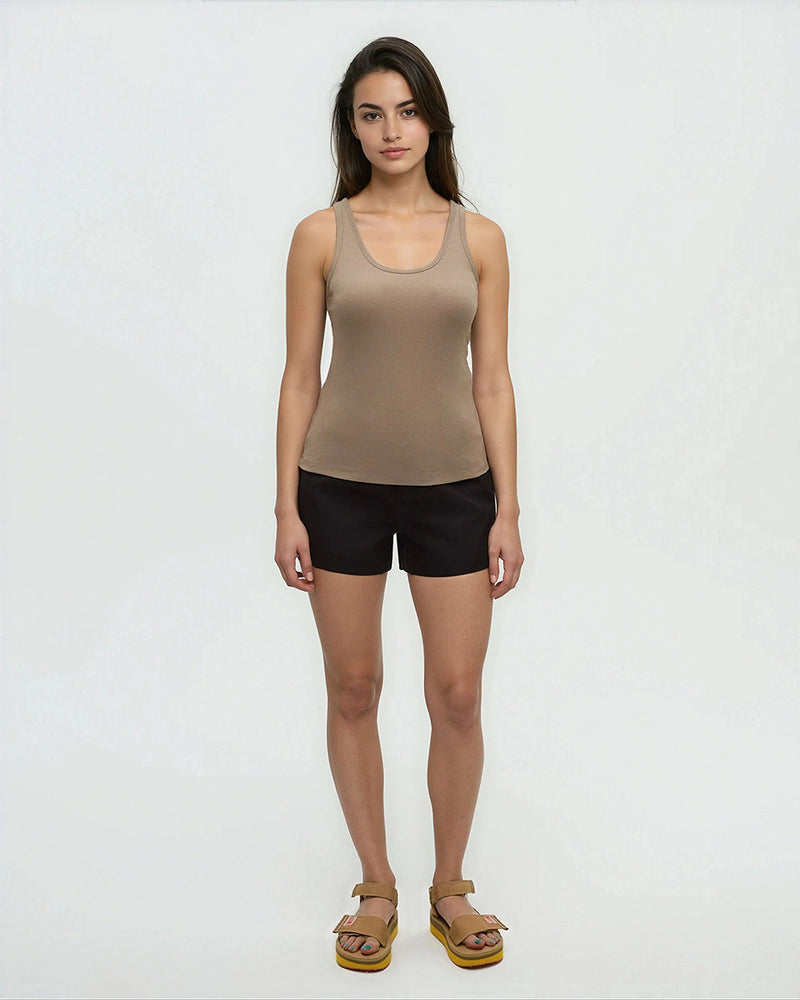 Brown-Soft-Fine-Rib-Cotton-Fitted-Tank