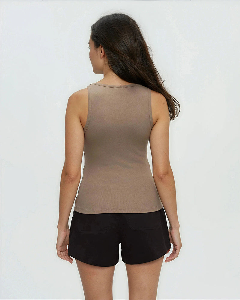Brown-Soft-Fine-Rib-Cotton-Fitted-Tank