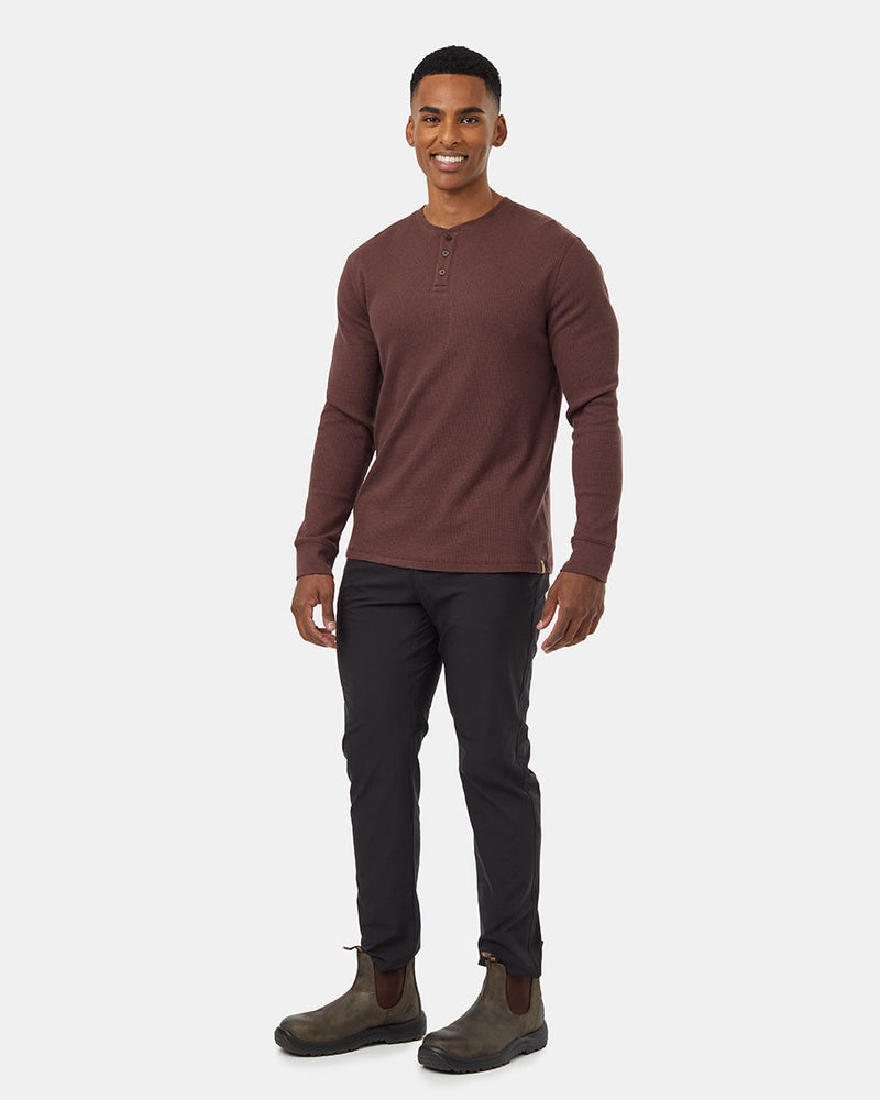 Burgundy-Mens-Button-Waffle-Knit-Longsleeve-Shirt