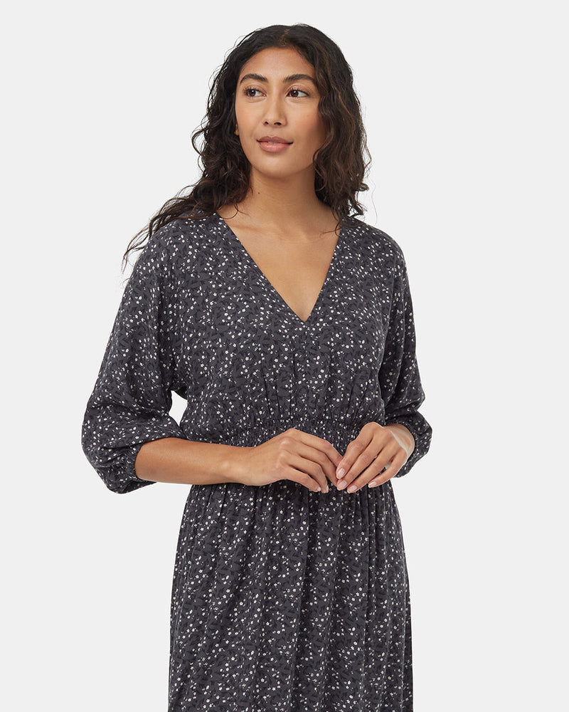 Grey-Raglan-Blouson-Sleeve-Patterned-Maxi-Dress