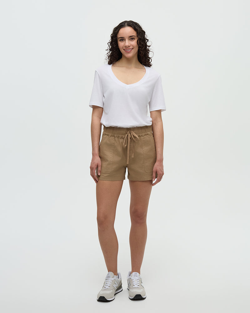 Brown-Hemp Woven Regular Fit Pull-on Short
