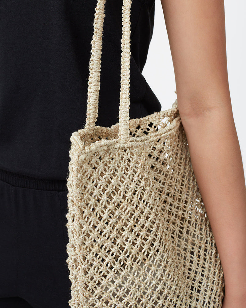 Brown,Beige Reusable Crochet Tote Bag