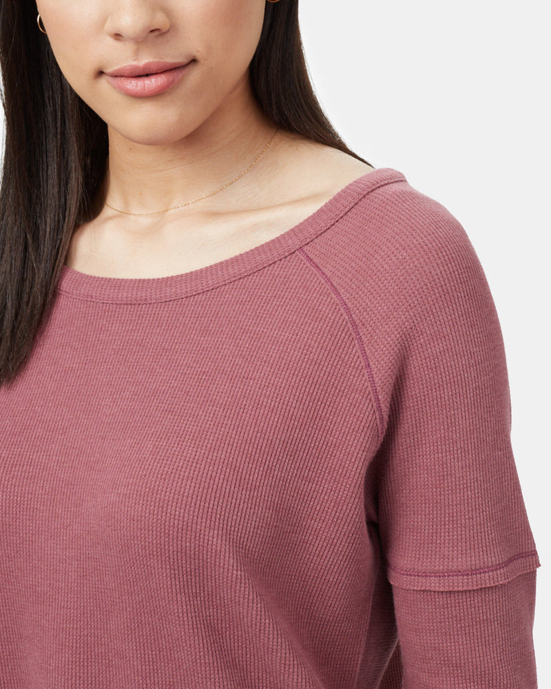 Red Women's Waffle Knit Longsleeve Top
