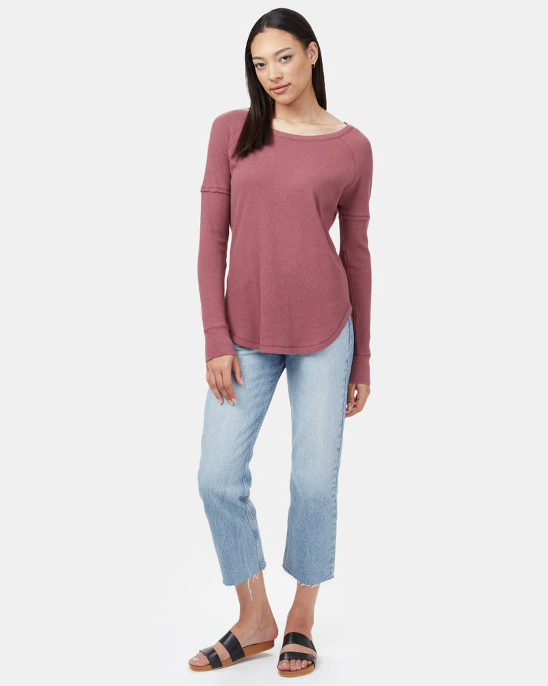 Red Women's Waffle Knit Longsleeve Top