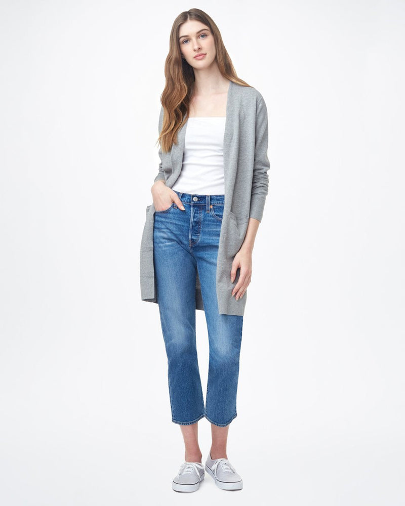 Gray Women's Knit Mid Length Cardigan